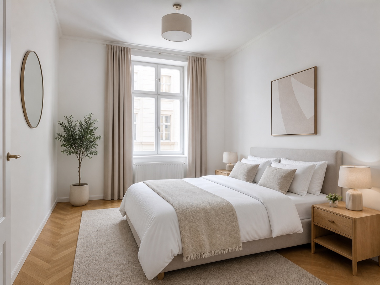 Frisch vorbereitetes Schlafzimmer einer Kurzzeitvermietung